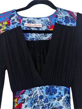 Miss Me Long-sleeved Black Dress with Silky Mixed Media Paisley Details